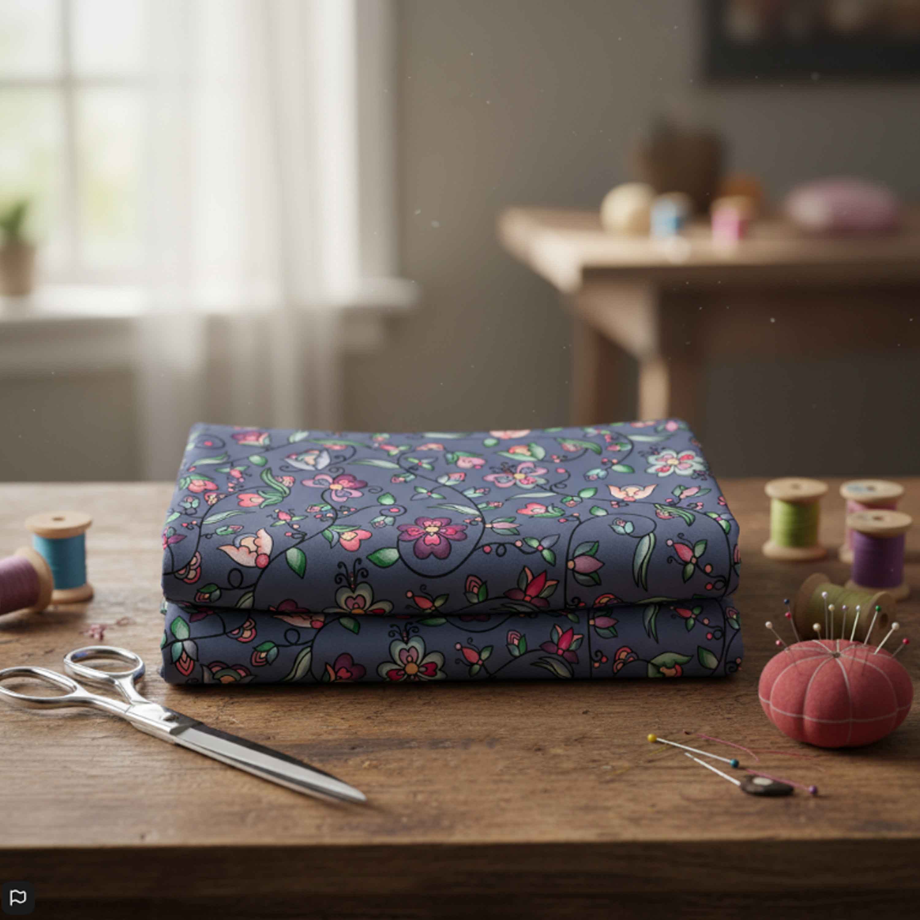 Amber Evening Garland Blue Cotton Poplin