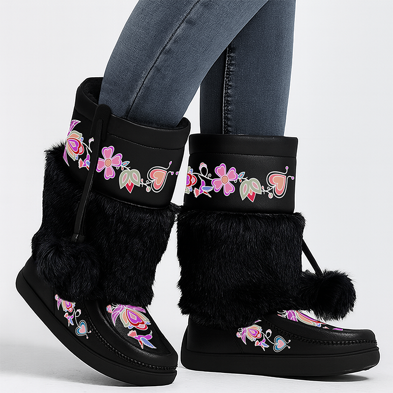 Frosted Leaf Spirit Real Black Leather MocLux Calf with Fur