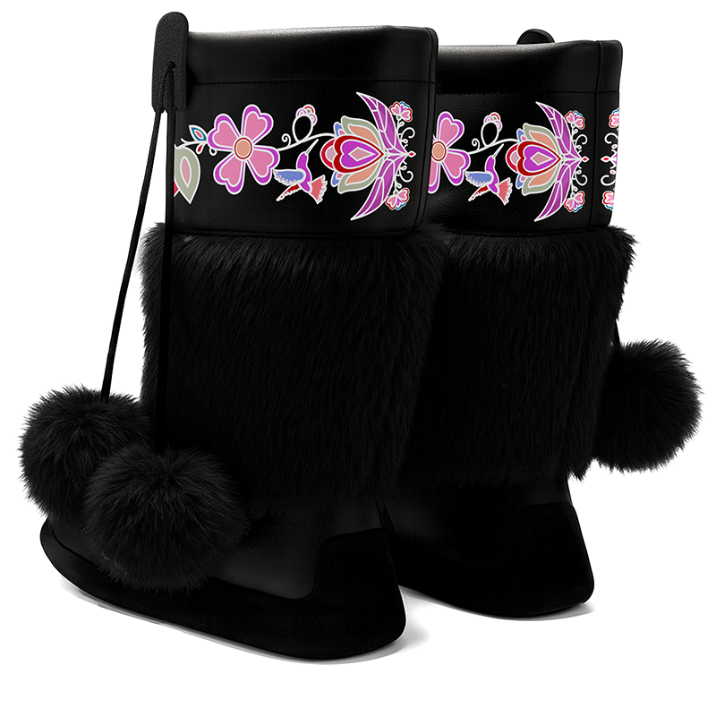 Frosted Leaf Spirit Real Black Leather MocLux Calf with Fur