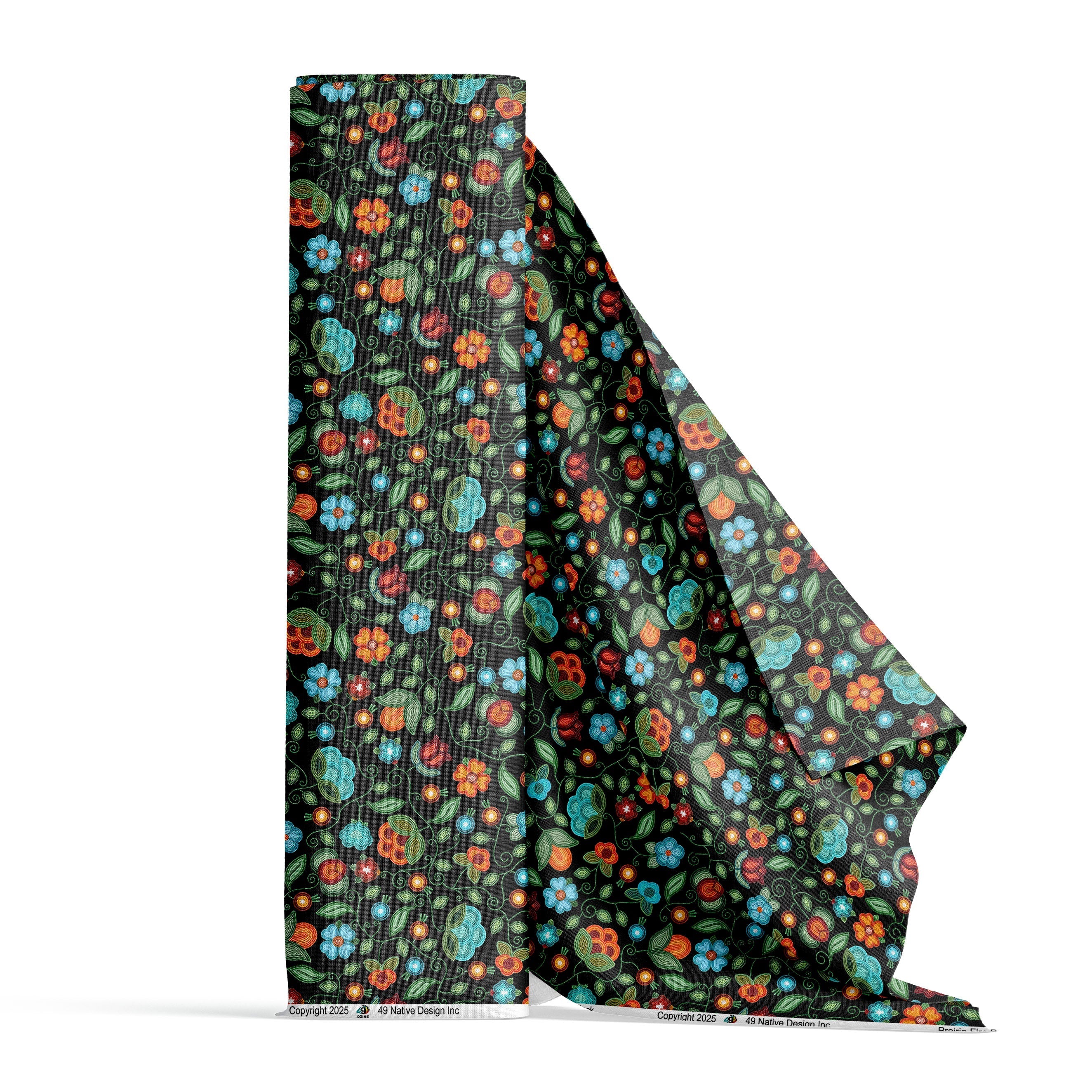 Prairie Fire Petals Black Cotton Poplin