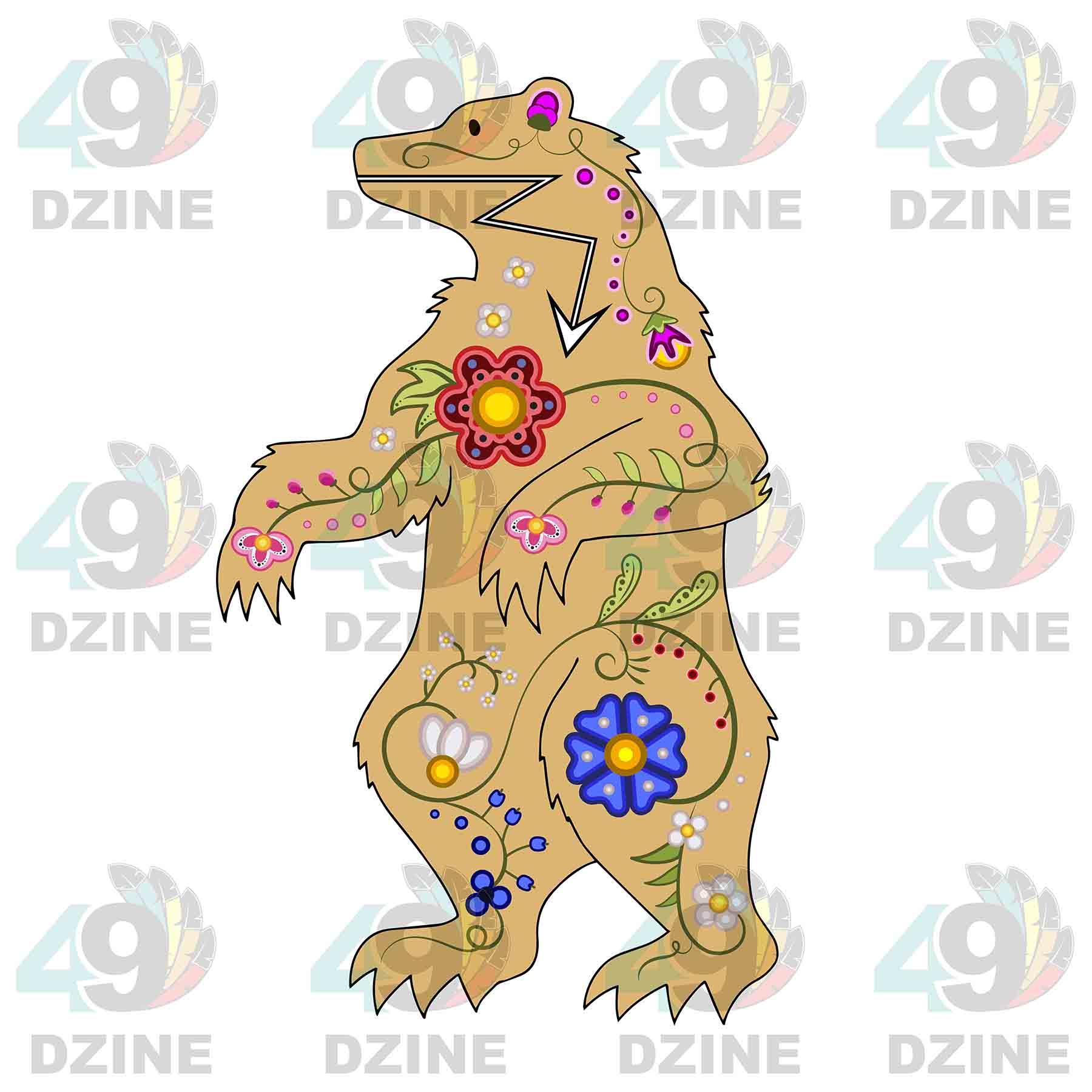 Floral Bear Stand Tan UV Sticker