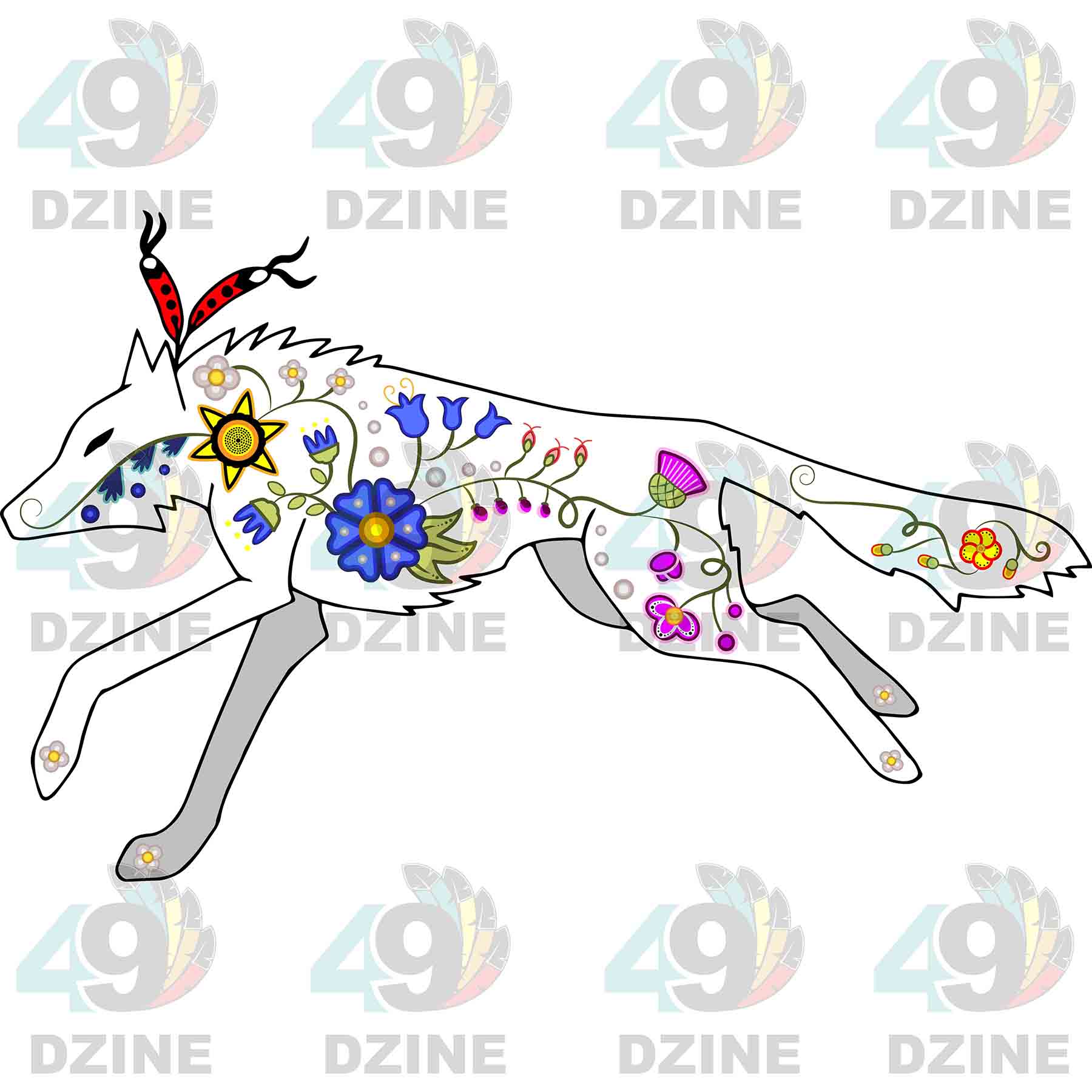 Floral Wolf White UV Sticker