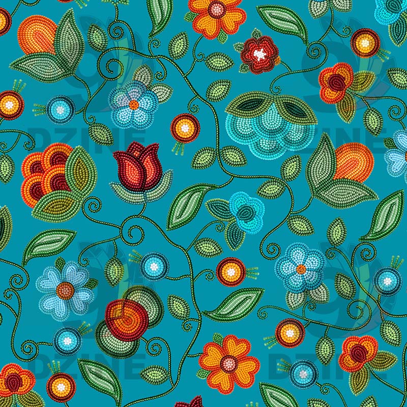 Prairie Fire Petals Ocean Cotton Poplin