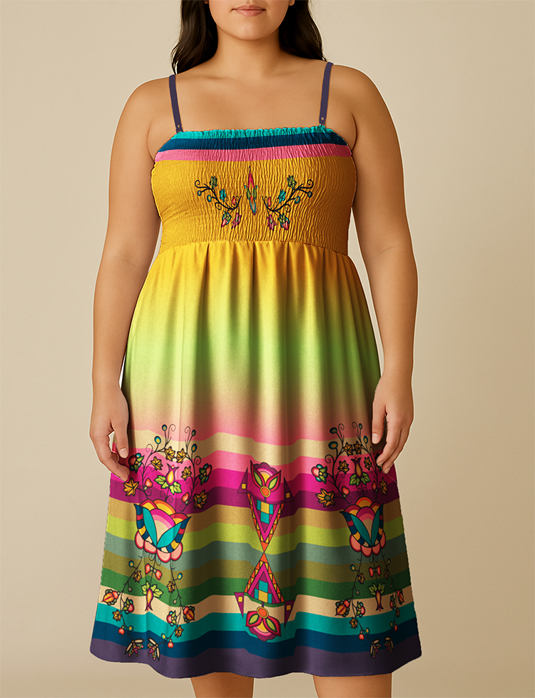 Sacred Bloom Vine Smock Top Dress