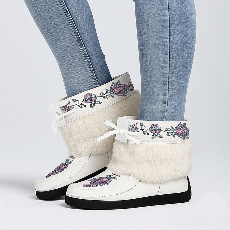 Snow Petal Spirit Leather MocLux Ankle with Fur