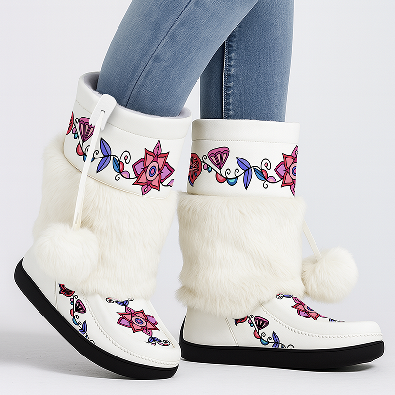 Frost Flower Circle Real Leather MocLux Calf with Fur