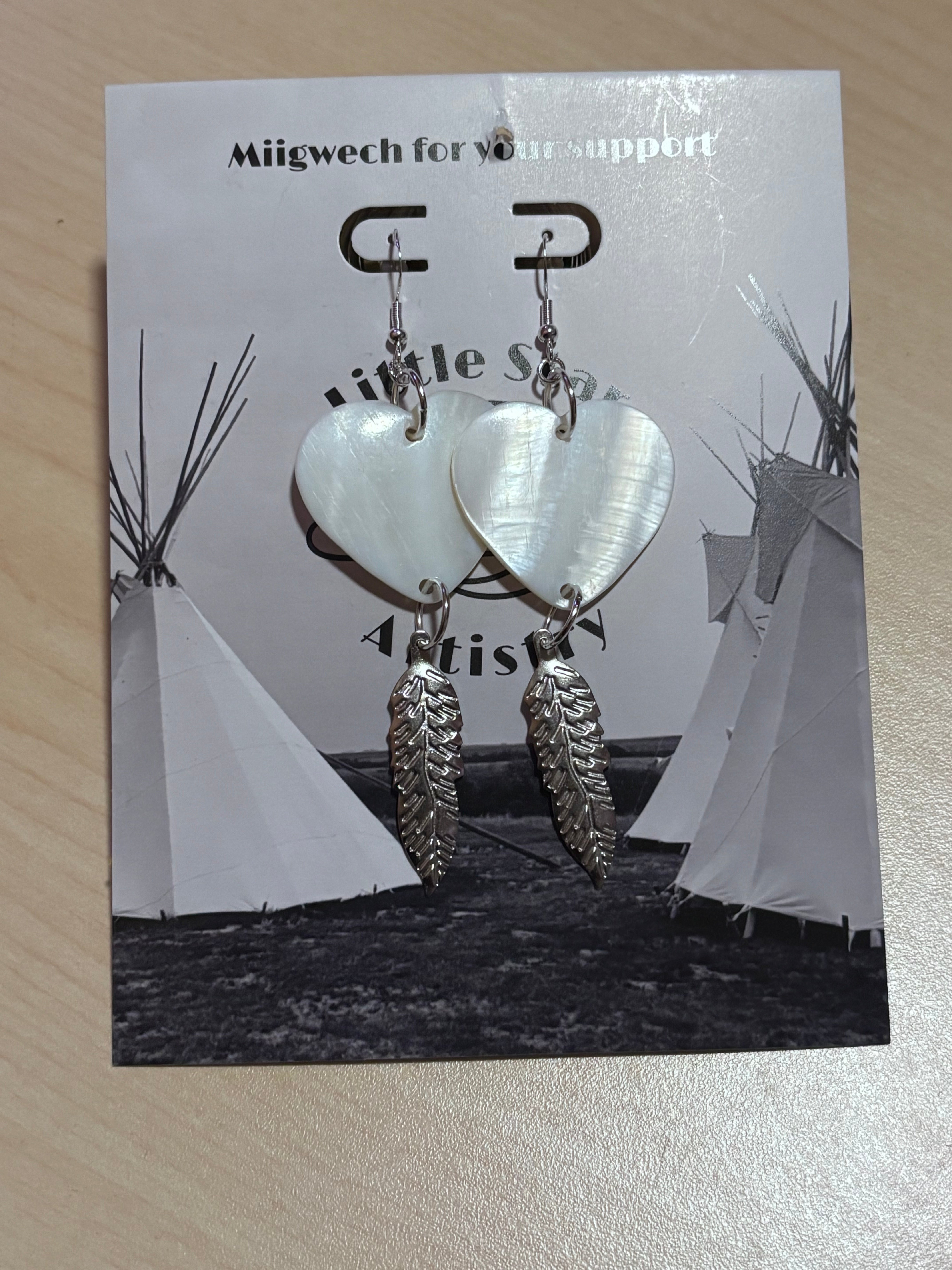 Dorienne Proulx White MOP Feather Earrings