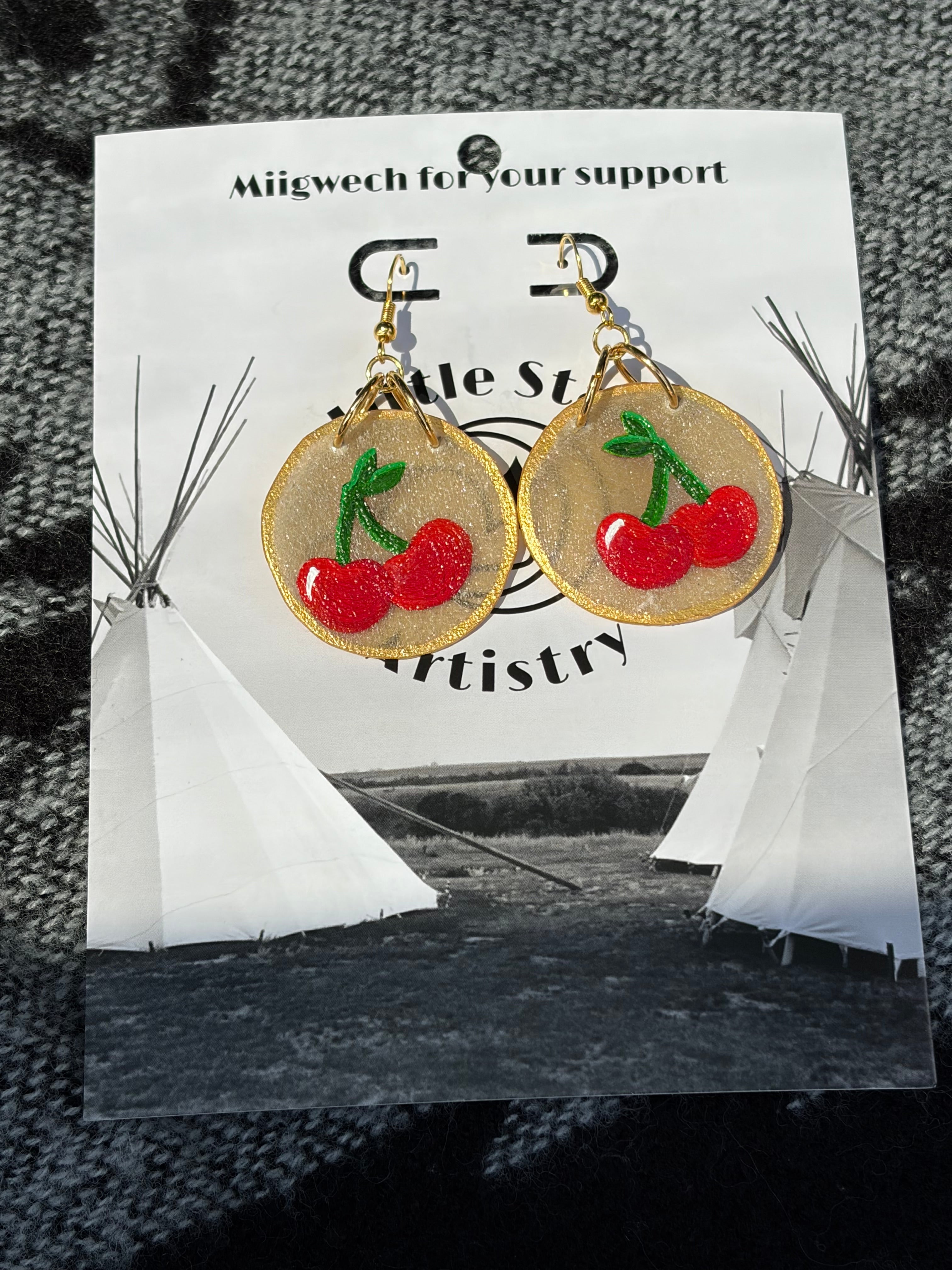 Dorienne Proulx Cherry Painted Hide Earrings
