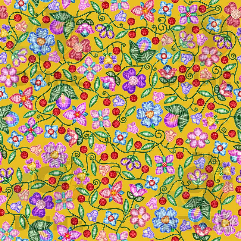 Petal Harmony Ochre Cotton Poplin