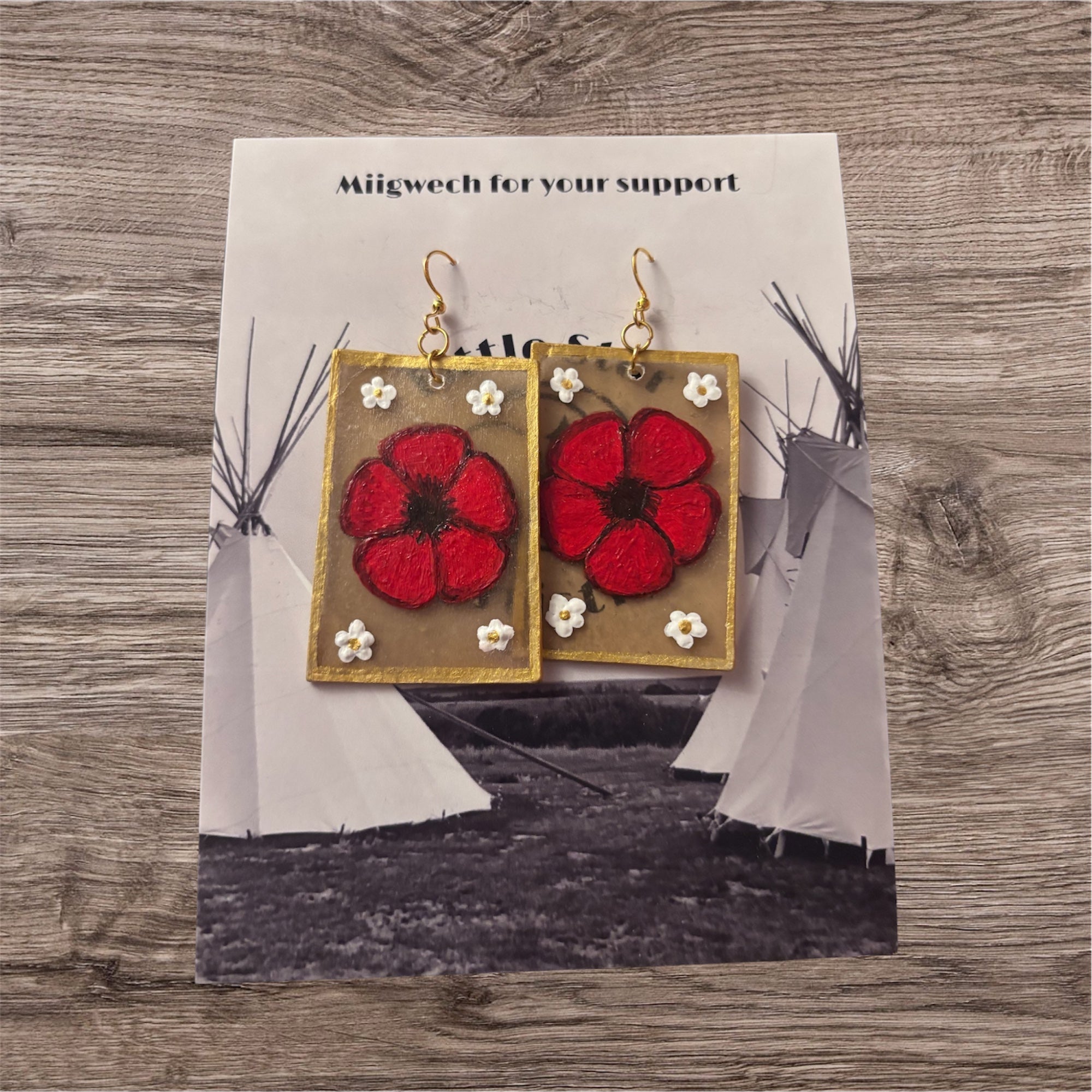 Dorienne Proulx Painted Hide Poppy Earrings