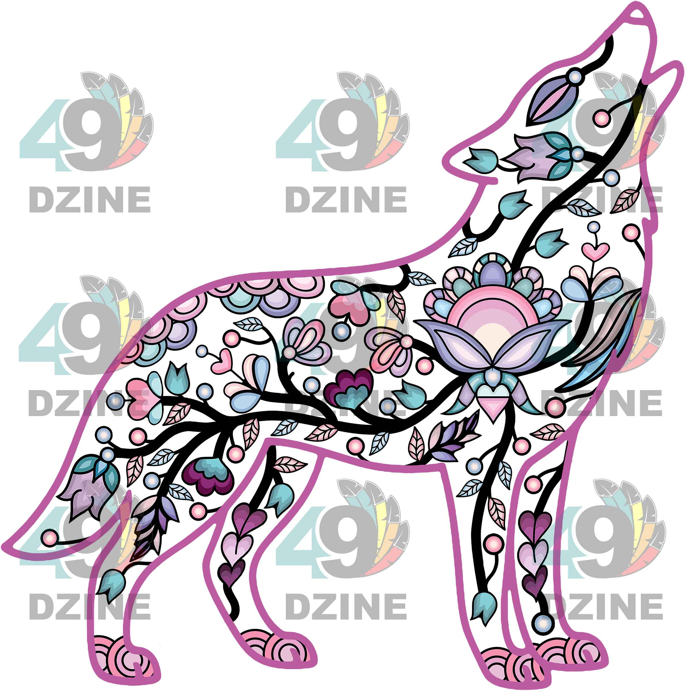 Wolf Floral Motif 1 UV Sticker